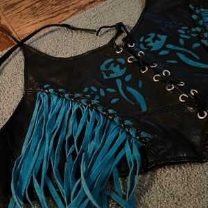 Leather Lambskin Halter Generous Fringe Buttery Soft